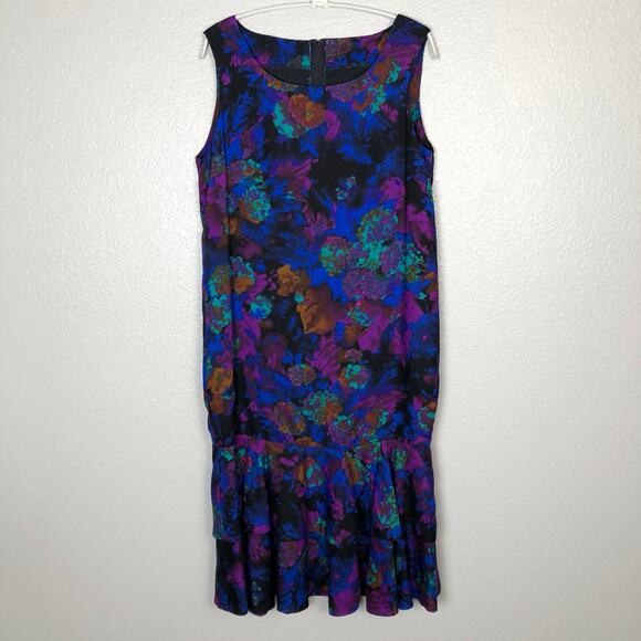 Unbranded VTG 80s Midi Sheath Dress Maximalist Purple Blue Funky Mod Style - Picture 1 of 6